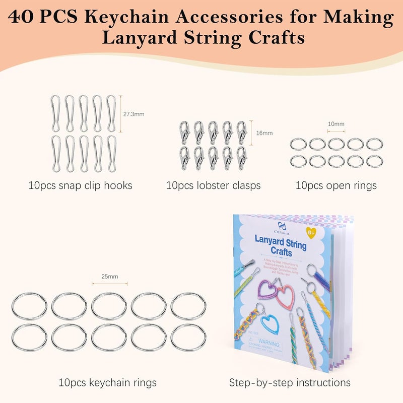 PP OPOUNT Lanyard String Kit for Christmas Crafts – 15 Plastic Gimp Strings with 40 Keychain Accessories & Instructions, DIY Bracelets Keychains Christmas Gift Craft Set(Solid/Glitter/Laser Colors) - Image 4